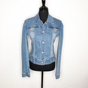 Cache blue denim rhinestone button jean jacket size 8